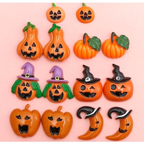 Mix Designs 20pc Moon Hat Shape Christmas Halloween Pumpkin Flat Back Resin Cabochons DIY Resin Crafts Xmas Ornament