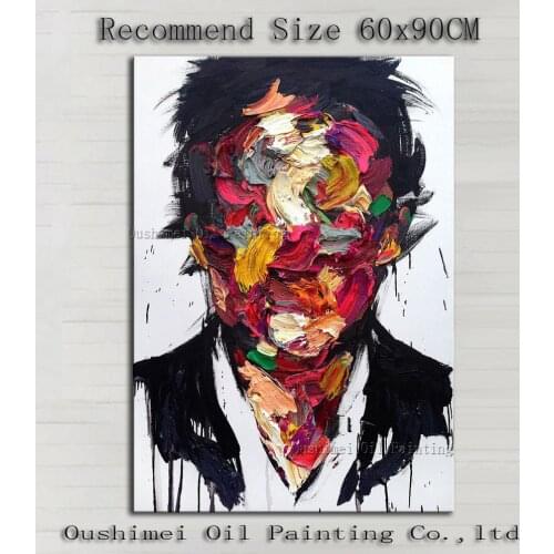 China Skills Artist Team Pure Handmade Top Quality Knife Painting Abstract Man Portrait Head Oil Painting For Wall Decoration