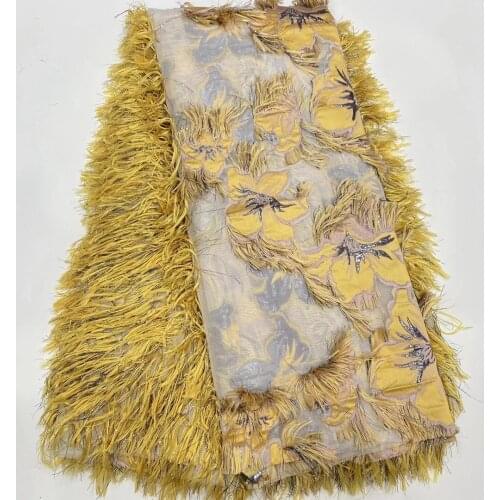 Brocade Lace Fabric With Feathers African Brocade Jacquard Lace Fabrics For Wedding Dress Nigerian Tulle Lace Fabric MD44461