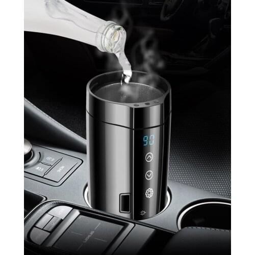12V 24V Portable Car Electric Cup Water Heating Home Digital Display Insulation Mug Universal Leakproof Boiling Coffee Travel