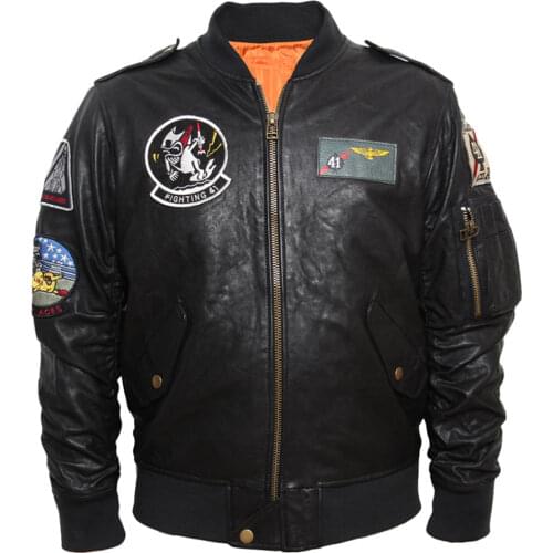 Aviator Bomber Leather Jacket Mens Leather Jackets Black Wine Red Vegetable Tanned Goat Skin Fighting Pilot Coat M096