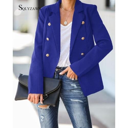 Summer Autum Casual Blazer Single Breasted Notched Blazer Long Sleeve Womens Jacket Metal Button Simple Wild Coat Office Lady