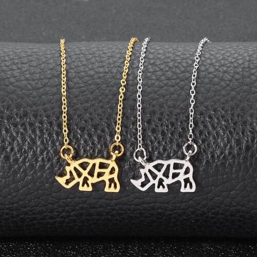 Fashion Simple Rhinoceros Outline Pendant Necklace Creative Womens Statement Punk Chain Accessories Charming Party Jewelry