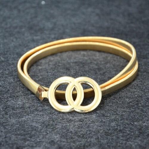 Fashion Ladies Metal Belt Clasp Front Stretch Slim Waist Strap Elastic Waistband Gold Chain Belts For Women