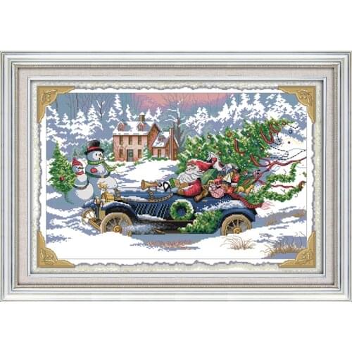 Roadster Santa Counted Print on Canvas DMC 14CT 11CT Cross Stitch kits Embroidery Needlework Set Hand Made Crafts Home Decor