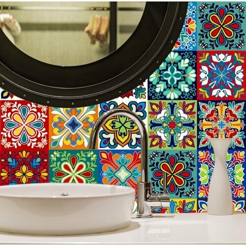 10/15/20/30cm Colorful Flowers Pattern Strip Tiles Sticker Kitchen Stairs Home Decor Art Mural Peel & Stick Ceramic Wall Decals