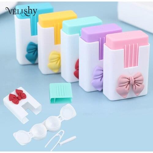 NEW Fashion Patchwork Contact Lenses Box Men Women Portable Eyes Care Contact Lens Case Travel Kit Container Travel Accessaries