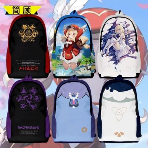 2021 New Genshin Impact Peripheral KLEE Barbatos Backpack Two-dimensional Anime Student School Bag Mens and Womens Rucksack