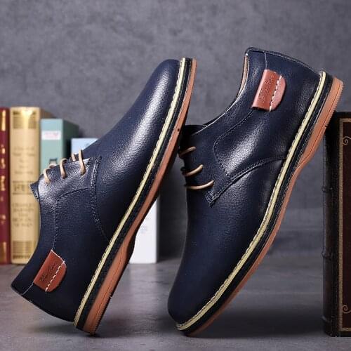 New Genuine Leather Mens Casual Shoes Large Size 45 46 47 48 Round Head Lace-up Handmade Men Shoes Business Shoe