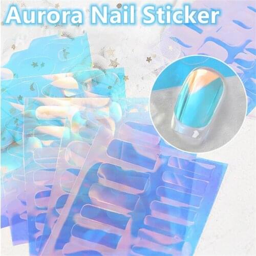 New Aurora Nail Sticker Ice Transfer Laser Cellophane Finished Product 3D Foil Nail Art Decoration Manicure Tools For Gel Polish