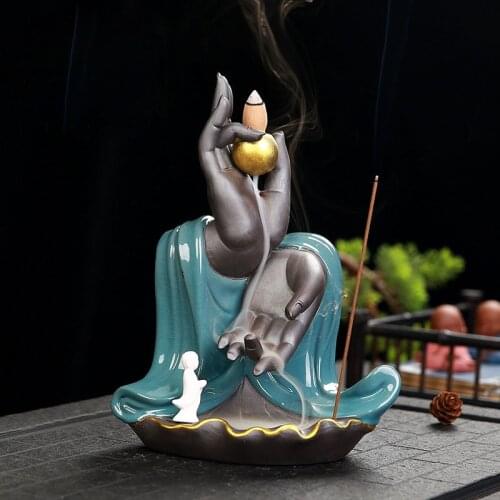Newest Large Bergamot Handicraft Incense Holder Ceramic Backflow Waterfall Smoke Incense Burner Home Decor Best Christmas Gift