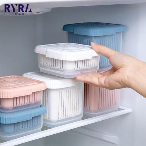 Kitchen Gadget Plastic Storage Box Fresh-Keeping Box Refrigerator Fruit Vegetable Drain Crisper Kitchen Storage Containers