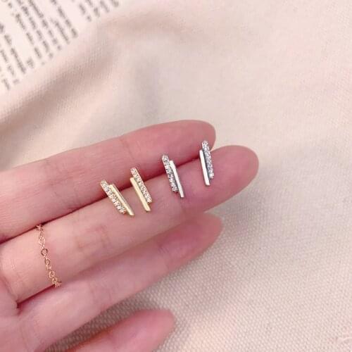 925 Sterling Silver Grometric Strip Stud Earrings For Women Girls Cubic Zircon Korean Jewelry Daily Accessories S-E1255