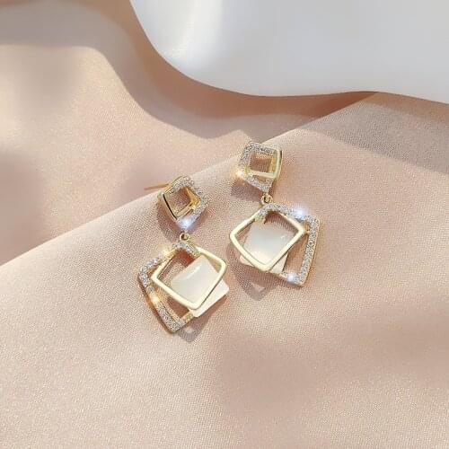 New Arrival Trendy Acrylic Geometric Square Drop Earrings For Women Elegant Fashion Water Drop Crystal Pendant Jewelry