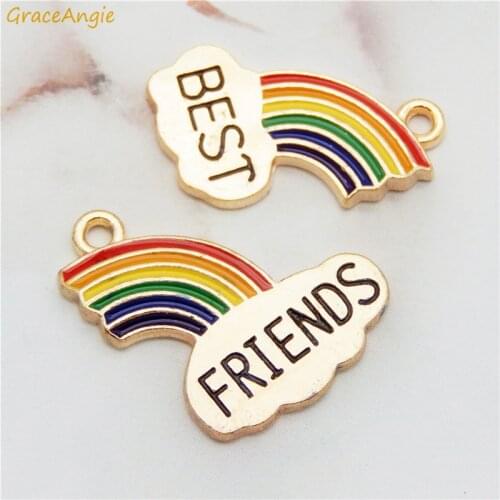 6-10PCS Alloy Rainbow charms jewelry making Best Friend Gold Chain Women Necklace Earrings Pendants Friend Birthday Gift