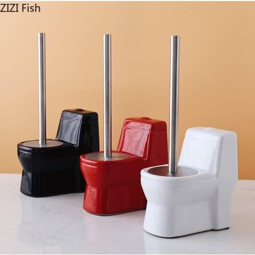 Free Punching Stainless Steel Toilet Brush Creative Toilet Shaped Ceramic Base Washroom Clean Tools Bathroom Accessories