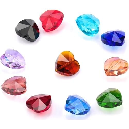 28pcs/lot 14mm cross hole heart pendant colorful glass heart beads rhinestones for Earring necklace DIY jewelry accessories