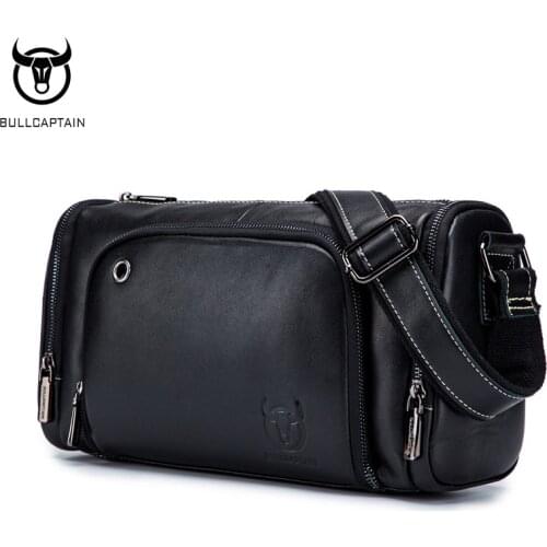 BULLCAPTAIN mens first layer leather shoulder bag leather messenger bag motorcycle leisure fitness sports mens shoulder bag