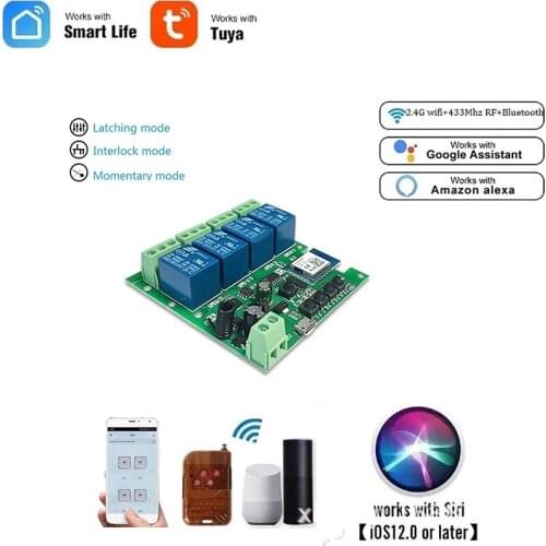 Wifi Smart Light Switch,Wifi Module,4CH DC 5/12/32V RF433 Receive 10A Relays Work with Alexa Google Assistant,Tuya Smart Life