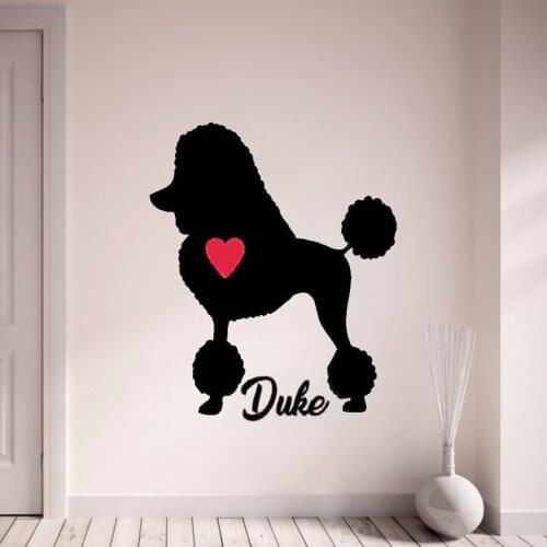 Custom Poodle Name Decal Poodles Personalized Dogs Name Vinyl Wall Sticker Pet Dog With Red Heart Home Decoration Mural M920