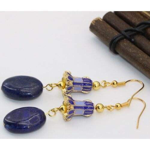 Retro fashion high grade long dangle earrings luxury lapis lazuli gold-color cloisonne drop earring for women jewelry B2637