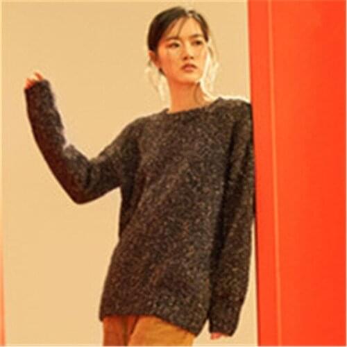 New arrival100% hand made wool Oneck knit women fashion bright line H-straight loose pullover sweater one&over size