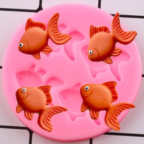 Goldfish Silicone Molds Baby Birthday Cupcake Topper Fondant Mould Cake Decorating Tools Cookie Candy Chocolate Gumpaste Moulds