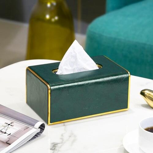 Nordic Gold Tissue Boxes Leather Green Napkin Holder Living Room Tissue Box Container Tisue Box Holder Paper Towel Box AB50ZJ