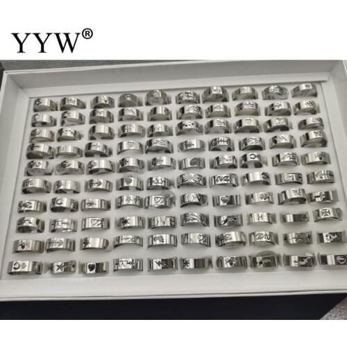 100pcs/Box Mix Style Stainless Steel Rings For Men And Women Round Bulk Punk Statement Rings Party Jewelry Gift