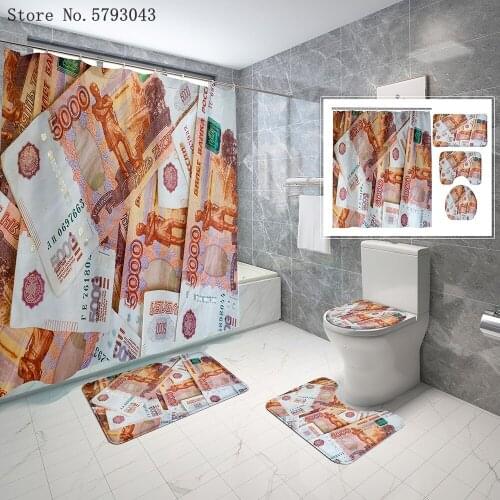 3/4PCS Banknote Bathroom Rug Set Paper Money Pedestal Rug Lid Toilet Cover Bath Mat Home Textile Shower Curtain Set Decor