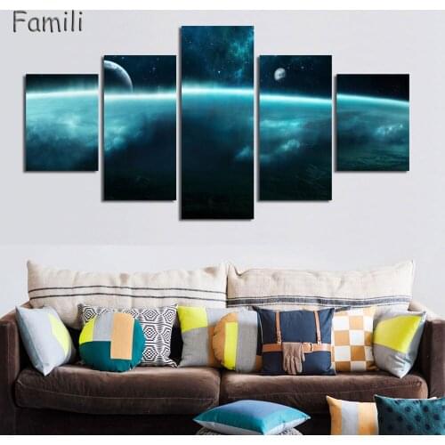 5Pcs/set Blue Planet Universe View Canvas Print Painting On Canvas Picture Art Painting Home Room Wall Sticker Decor No Frame