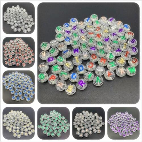 50pcs/Lot 10mm Oval Shape Transparent Colorful Letter Beads Acrylic Spaced Beads For Jewelry Making DIY Charms Bracelet Necklac