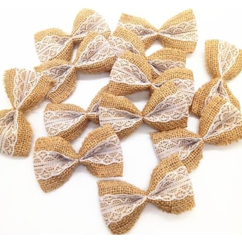 10pcs Jute Burlap Hessian Ribbon Bowknot Vintage Wedding Decoration lace jute Scrapbooking lace Hair Bow Hat Accessorie Craft