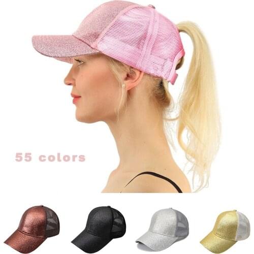 Glitter Ponytail Baseball Cap Women Snapback Summer Mesh Hat Female Messy Bun Hats Casual Adjustable Streetwear Hip Hop Cap 2020