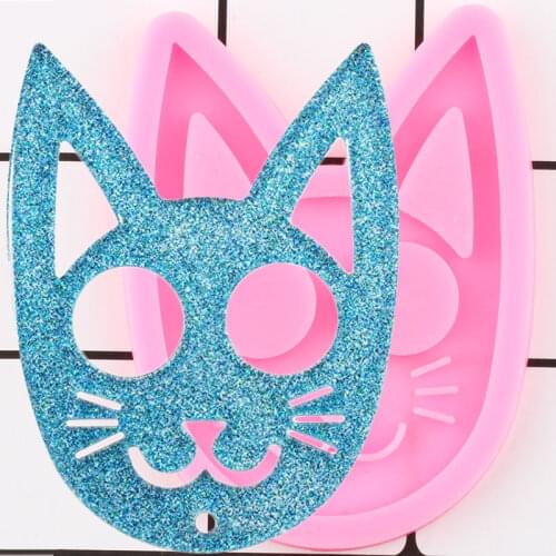 Shiny Glossy Cat Head Silicone Mold Epoxy Resin Craft Keychain Mould Pendant Polymer Clay Moulds DIY Handmade Charms Molds