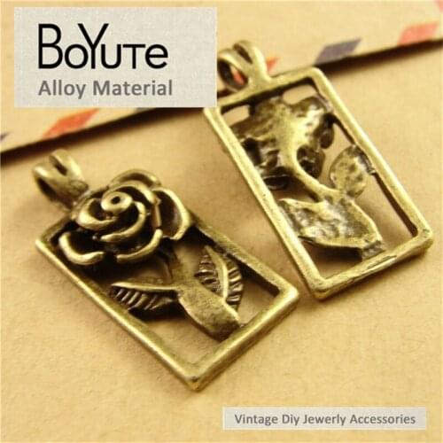 BoYuTe (50 Pieces /lot) 12*26MM Antique Bronze Plated Metal Rose Charms Zinc Alloy Jewelry Findings Accessories