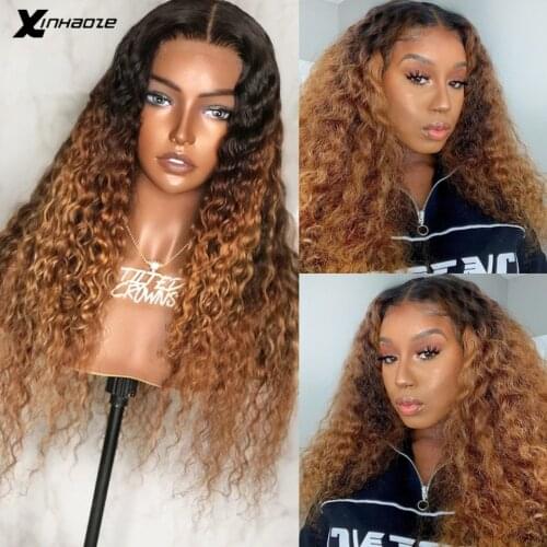 Brazilian Deep Curly Lace Front Wigs With Baby Hair Density180 #1bT30 Remy Hair 13x6x1 T Part Human Hair Lace Front Wig
