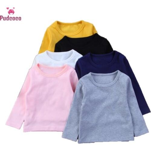Pudcoco Brand Autumn Winter Solid Cotton T Shirt Baby Boys Girls Clothes Toddler Newborn Kids Long Sleeve Underwear Fee Shipping