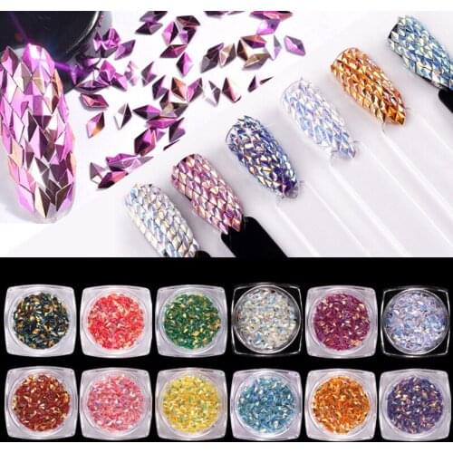 CHNRMJL 12Colors/set Rhombus Nail Art Sequins Tips DIY 3D UV Gel Diamond Mermaid Glitter Paillette Flakes Nails Decorations Tool