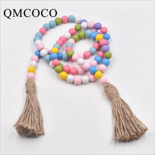 DIY Candy Color Wooden Beads Tassel Bead String Garland Romantic Style Home Pendant Bedroom Wall Decoration Handmade For Rattan