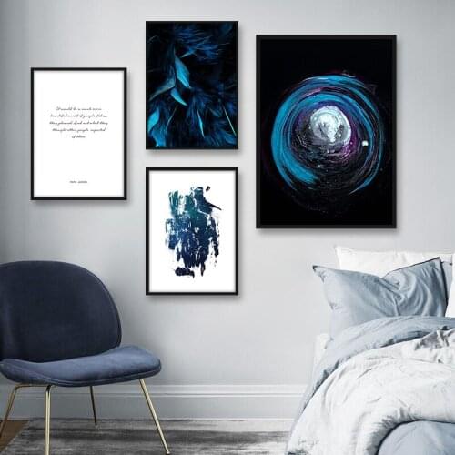 Blue Feather Canvas Art Abstract Nordic Posters And Prints Wall Art Painting Quote Decorative Picture For Living Room Minimalist