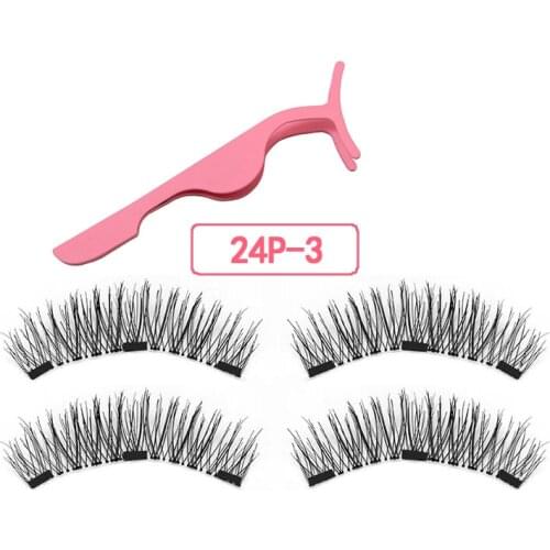 Magnetic eyelashes with 3 magnets magnetic lashes natural false eyelashes magnet lashes with eyelashes applicator-24P-3