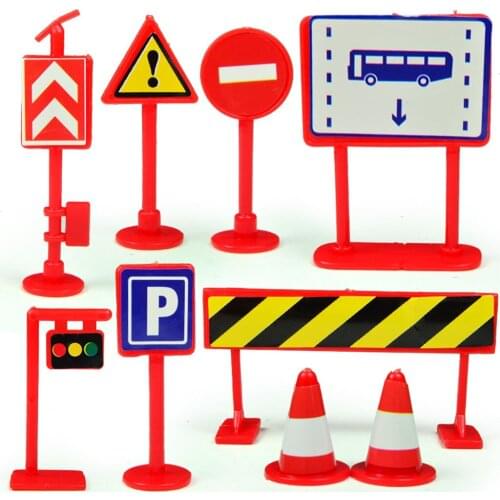 Diy Model Scene Car Toys Road Sign Roadblocks Traffic Sign Toy Accessories Signpost Learning Traffic Knowledge Gift For Kid ^j
