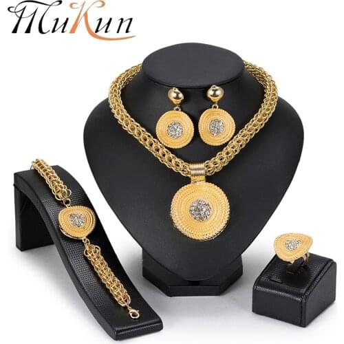MuKun Fashion African Jewelry Set Round Pendant Gold color Dubai Big Necklace Jewelry sets Nigerian Bridal wedding Jewelry 2018