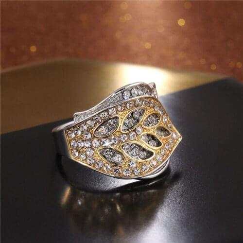 Fashion and popular luxurious full set Rhinestone womens ring creative leaf color separation headdress