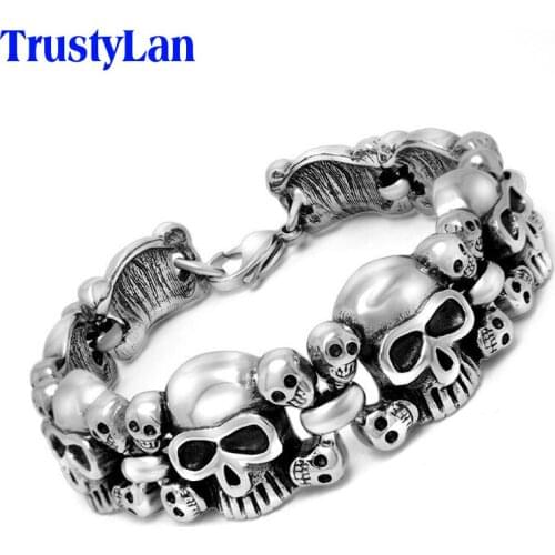 TrustyLan Punk Rock 20.5CM Chain Link Men Bracelet Jewelry 316 Stainless Steel Gothic Skull Mens Bracelets & Bangles Jewellery