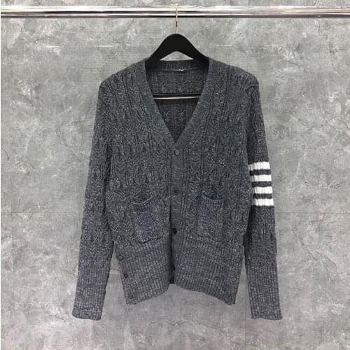2021 Fashion Brand Sweaters Men Slim Fit V-Neck Cardigan Clothing Striped Wool Retro Thick Winter Casual Coat