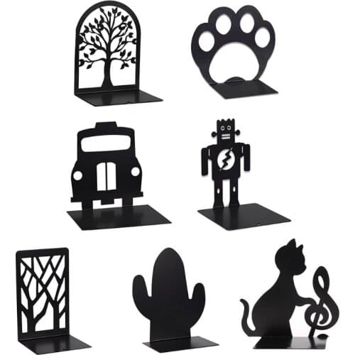 Two Piece Hollow-out Metal Bookend Set Bookends for Heavy Books Non-Slip Metal Bookends Decorative Bookends for Offices