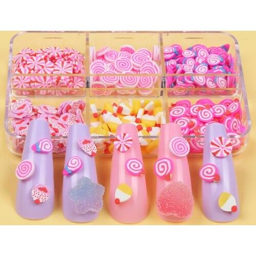 6 Grids Rainbow Color Polymer Clay Candy Cake Flake Kit For Nail Art Decorations Acrylic Slice Manicure DIY Gel Nail Accessories