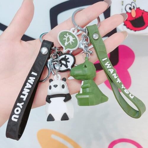 Stainless Steel Cute Animals Key Chains Dinosaur Panda Koala Fox Keychain Holder Cartoon Bag Pendant Car Keyring Trendy Jewelry